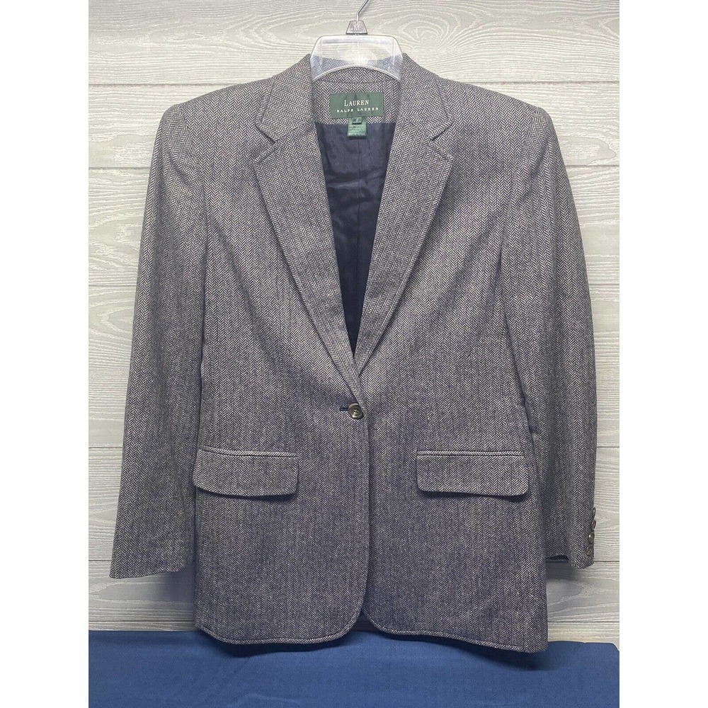 LAUREN RALPH LAUREN Womens SZ 8 Navy Tweed Heritage Blazer Vintage Shoulder Pads